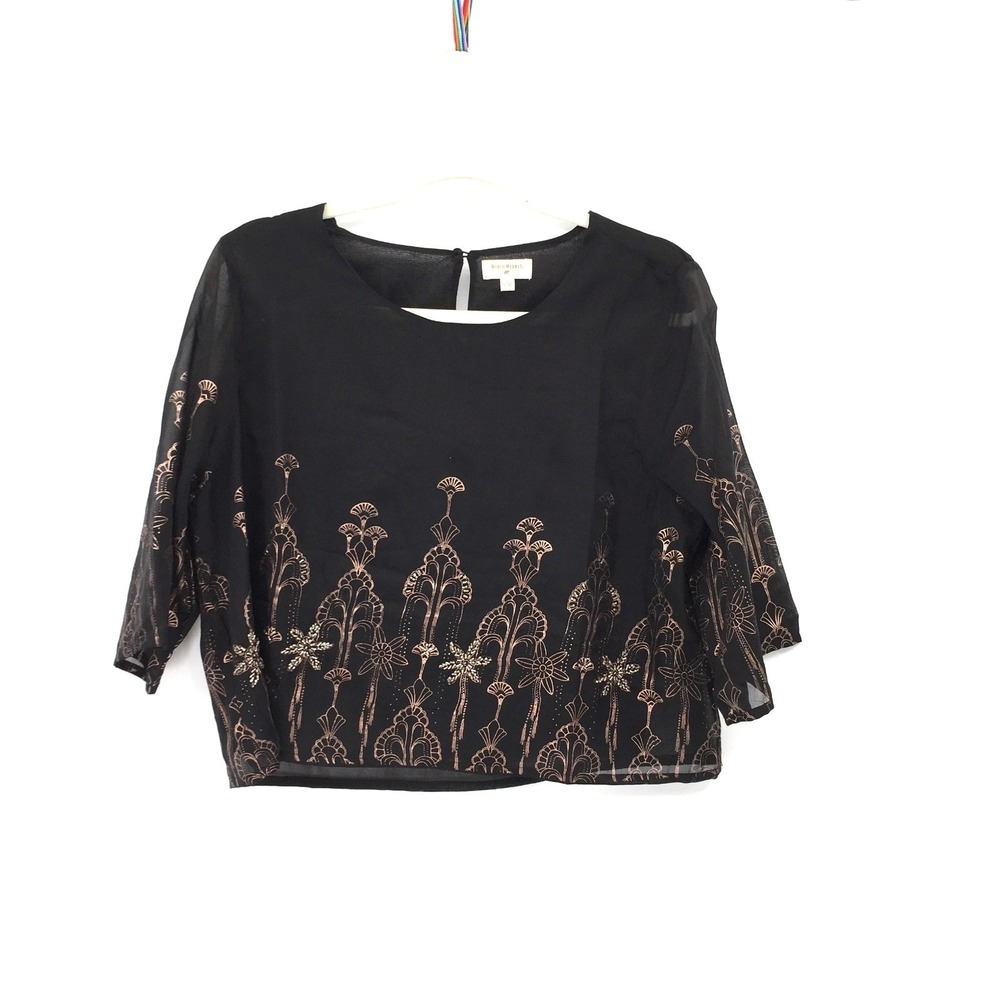 World Market black cropped beaded gold print top art deco avant garde funky S M